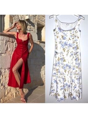 Reformation Louisa Linen Midi  White Floral Dress  Button Down  Sz 0